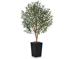 Kunstmatige Olijfboom - 150 Cm - Grote Kunstplant Voor Binnen En Buiten - Kunstboom Met Pot Van Gevlochten Kunststof - Zwart - UV-Bestendig - Decoratie Voor Huis - Balkon