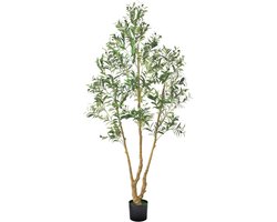 Kunstmatige Olijfboom 210 cm Met Zwarte Pot, Hoge Kunstplant Met Natuurlijke Houten Stam, Realistische Groene Bladeren en Decoratieve Vruchten, Ideaal voor Binnenruimtes Zoals Huis, Kantoor Of Woonkamerhoeken