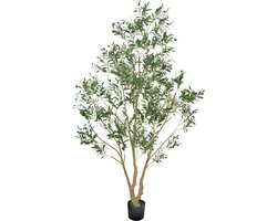 Kunstmatige Olijfboom 240 cm Met Zwarte Pot, Hoge Kunstplant Met Natuurlijke Houten Stam, Realistische Groene Bladeren en Decoratieve Vruchten voor Binnenruimtes Zoals Huis, Kantoor Of Woonkamer