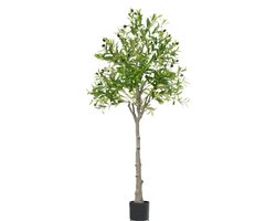 Kunstmatige Olijfboom – Voor Woonkamer & Kantoor – Groen – Kunststof – 150 cm Hoog – Inclusief Pot – Met Fruit – Onderhoudsvrij & Verstelbare Takken