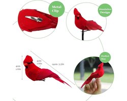 Kunstmatige Rode Kardinaal Vogels - Set van 6 - Decoratie voor Kerst en Nieuwjaar - Schuim en Veer