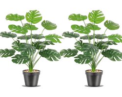 Kunstmatige Splitphilo Plant in pot, 18 takken, 50 cm, kunstmatige tropische monstera, Real Touch, planten, groene bladeren, Hawaiian Monstera, plant, kunstbloem, decoratie, kantoorplant,