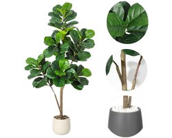 Kunstmatige vioolbladvijg (Ficus lyrata) - Kamerplant - Inclusief pot en decoratieve steen - Eenvoudig te monteren - 48 bladeren - 150 cm