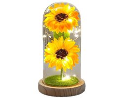 Kunstmatige Zonnebloem In Glazen Koepel Decoratie - Kunstbloemencadeau Voor Moeder - Met Led Verlichting - Voor Vrouwen Voor Moederdag, Jubileum