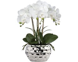 Kunstorchidee 44 cm Real Touch in Keramische Pot – Witte Phalaenopsis Kunstplant, Kunstbloemen Orchidee, Onderhoudsvrije Decoratie voor Woonkamer, Slaapkamer, Bureau, Vensterbank & Tafeldecoratie