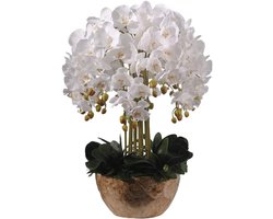 Kunstorchidee arrangement - Nepbloemen decoratie - Woonkamer aankleden - Natuurlijke uitstraling - 63 cm hoog - Wit