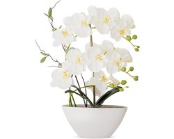 Kunstorchidee In Pot - 45 Cm Hoog - Realistische Kunstbloem - Woondecoratie Voor Tafels - Vensterbank - Woonkamer - Sierbloem In Sierpot - Kunstplant Orchidee