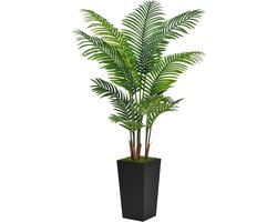 Kunstpalm Areca 150 cm met Zwarte Pot en Kunstmos – Kunstplant met Tropische Bladeren – Realistische Kunstpalm voor Binnen – Onderhoudsvrij en Geurloos – Voor Woonkamer, Slaapkamer, Hal en Kantoor