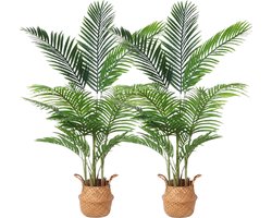 Kunstplant Areca palm met zeegras, mand, 140 cm, plastic kunstplanten, groot in pot, decoratie, badkamer, woonkamer, slaapkamer, balkon (2 stuks)