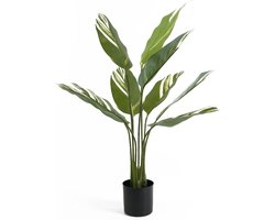 Kunstplant Calathea - Decoratie Plant - Woonkamer Aankleden - Natuurlijk Uiterlijk - 90 cm Hoog - Groen Wit