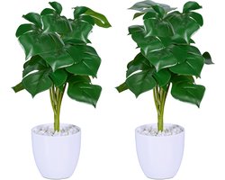 kunstplant monstera met pot - set van 2 - 33 x 20 cm - nepplanten - realistisch