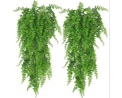 Kunstplant - Nep Plant met Grote Bladeren - Decoratie voor Kunstmatige Hangende Varens - Plastic Klimop Decoratie - Voor Binnen & Buiten - Woonkamer/Balkon/Slaapkamer - 2-delig