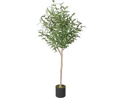 Kunstplant Olijfboom 150cm Natuurlijke Houten Stam met Echt Lijkende Opzet, Ideale Kunstboom voor Woonkamer, Slaapkamer & Kantoor Decoratie