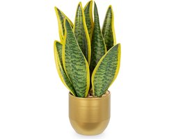 Kunstplant Sansevieria in Gegalvaniseerde Stalen Pot – Klassieke Kunst-Slangenplant voor Badkamer, Slaapkamer en Homeoffice