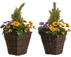 Kunstplant Terrasbak - Nep Plantenbak Kunstbloemen - Terras Decoratie - Levensecht en Onderhoudsvrij - 23 x 23 cm - Paars Geel