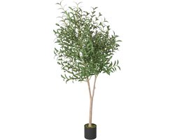 Kunstplanten 180 cm Hoog - Kunstplanten - Gesimuleerde Olijfboom Met PE Boomstam & Plastic Bloempot - Plastic Groenblijvende Kamerplanten - Groene Set Voor Huisdecoratie (L) NAIZY