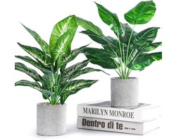Kunstplanten 2 Stuks – Kunstplanten In Pot – Realistische Syngonium & Philodendron – Hoogte 40 cm – Ideaal Voor Woonkamer, Slaapkamer, Badkamer, Keuken, Kantoor, Balkon – Cadeautip Voor Kerst, Verjaardag, Verhuizing
