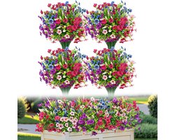 Kunstplanten Kunstbloemen - 14 Bundels Kunstbloemen voor buiten - Kunstbloemen - Balkonbloemen - Kunstplanten - kleurrijke kunstbloemen - UV-bestendige Kunstbloemen - Kunstplanten en Buitenplanten voor Balkonbak, Tuin, Decoratie Binnen en Outdoor