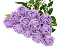 Kunstrozen boeket 12 stuks - Levensecht 52 cm - Rozen kunstmatig groene bladeren - Nep rozen voor thuis, bruiloft, feest - Tuindecoratie (Lila)