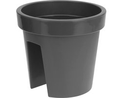 Kunststof balkon plantenpot/bloempot - antraciet - 28 x 25 cm - Reling/hang plantenpotten/bloempotten