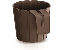 Kunststof balkon plantenpot/bloempot met haak bruin 14 cm - Tuin/balkon decoraties