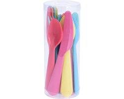 Kunststof bestek - gekleurd - 18x delig - 16 cm - Campingservies/picknickservies