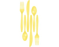 Kunststof bestek party/bbq setje - 48x delig - geel - messen/vorken/lepels - herbruikbaar