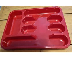 Kunststof bestekbak - bestekhouder 5-vaks rood 24.5 x 32.5 cm - Keukenlade- besteklade - inzetbak