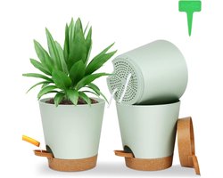 Kunststof Bloempot 3 Stuks Zelfwaterend - Plantenpot 165 * 17cm - Met Schotel en 20 Plantenetiketten - Voor Kamer en Balkonplanten Flower Pot