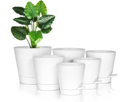 Kunststof bloempot met bewateringssysteem - set van 3 zelf bewaterende potten met onderzetter - ronde plantenpot voor binnen en balkon - tuinplanten - vetplanten - cactus - 20 cm - wit