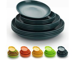 Kunststof bordenset, 12 stuks, platte borden, 3 maten, 15,5/19,5/23,5 cm, onbreekbaar herbruikbaar servies voor alle doeleinden en elke leeftijd, magnetronbestendig, vaatwasmachinebestendig