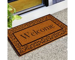 Kunststof Deurmat Welcome 60x80 cm – Kokoslook – Antislip PVC – Bruin – Rechthoekig – Voor binnen en buiten