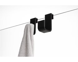 Kunststof Douchehaken – Set van 2 – Voor Handdoeken & Glazen Douchewanden 6‑8 mm – Zwart