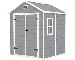 Kunststof Gereedschapsschuur met Ondervloer en ramen - Grijs