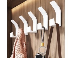 Kunststof haak - 5 stuks - Wandgemonteerde kapstok - 2,8*2*7,6 cm - Voor het ophangen van jassen, sjaals, handtassen, enz. - Wandgemonteerd achter de toegangsdeur - Hoge en lage haken zonder ponsen - Zelfklevend - Klevend kledingrek achter de deur