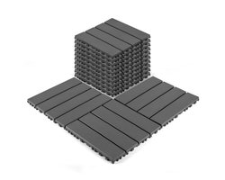 Kunststof Inklik Terrastegels, 44 Stuks Terrastegels, 30x30 cm Vierkante Waterdichte Buitentegels voor Alle Weersomstandigheden, Terrastegels voor Zwembad, Balkon, Tuin, DONKERGRIJS
