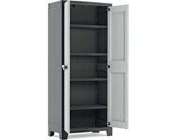 Kunststof kast hoog zwart/grijs 80 x 44 x 182 cm incl. 4 legplanken - UV- en waterbestendig - voor binnen en buiten - 70% gerecyclede materialen
