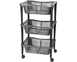 Kunststof keuken/badkamer trolley met manden 40 x 30 x 60 cm zilver/grijsï¿½- Manden rekje met 3 mandjes