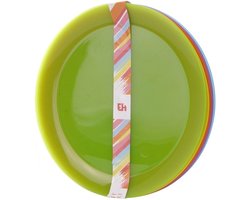 Kunststof kinder borden - 6x stuks - D21 cm - Campingservies / picknickservies - multi kleuren