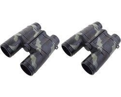 Kunststof kinder speelgoed verrekijker - Multipak van 2x stuks - Leger groen camouflage - 12 cm - soldaten/militairen thema
