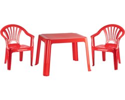 Kunststof kindertuinset tafel met 2 stoelen rood