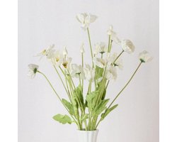 Kunststof klaproos - Kunstbloemen - Woondecoratie - Levensechte details - Steel van 60 cm - Wit
