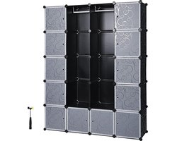 Kunststof Kledingkast - Garderobekast - Modulaire Wandkast - Zwart/ Transparant Wit