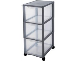 Kunststof ladekast op wieltjes - 3 transparante laden - A4 formaat - hoogte 635 cm - kantooropslag - cursussen - documenten