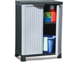 Kunststof Opbergkast Laag –opbergkasten met deuren- 68x39x92 cm – 1 Plank – Binnengebruik – Zwart/Grijs – Afsluitbaar