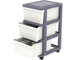 Kunststof opbergladenunit - Opberglade met wielen - 3 stuks - Wit en grijs