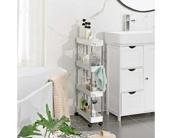 Kunststof opbergmeubel op wieltjes met 4 niveaus voor keuken/badkamer - Songmics - Stellingkast badkamer - Wit - PVC