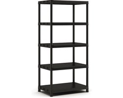 Kunststof opbergrek - Extra diep - 400 kg draagkracht - 5 planken - 60x90x187cm - Zwart