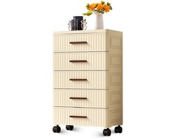 Kunststof opbergwagen met 5 uittrekbare lades, opbergcontainer voor thuis, rolbak, verticale opbergmeubel voor slaapkamer, woonkamer, kantoor en hal, 48 x 30 x 84,5 cm