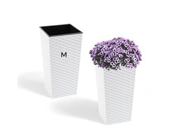Kunststof Plantenbak Met Uitneembare Inzet Hoog - Modern Rotan Design (Wit, 36 cm)
